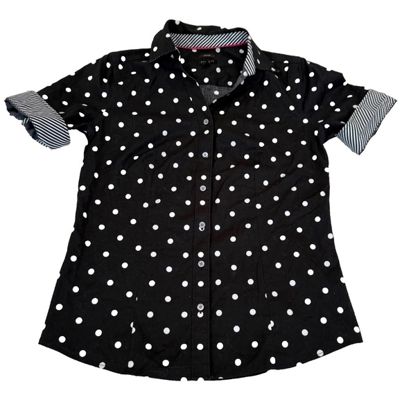 Talbots Women's Non Iron Polka Dot Black/White Preppy Button Up Blouse; Size 2 - Picture 1 of 7